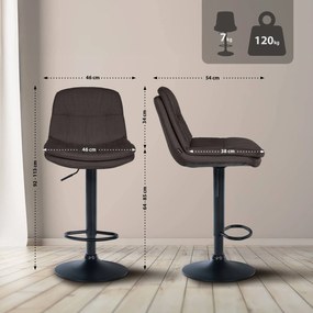 Banco de bar em tecido com estrutura preta 92-113 x 46 x 54 cm cinzento escuro