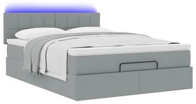 Cama Otomana com Colchão &amp; LEDs Cinzento Claro 140x190cm Tecido