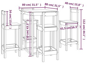5 pcs conjunto de bar pinho maciço