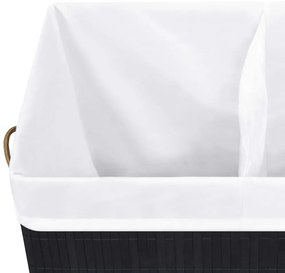 Cesto para roupa suja c/ 2 secções 100 L bambu preto
