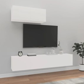 Conjunto móveis de TV 3 pcs madeira processada branco
