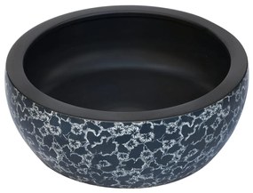 Lavatório de bancada redondo Φ41x14 cm cerâmica preto e azul