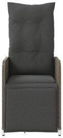 Cadeiras jardim reclináveis 2 pcs com mesa vime PE cinzento