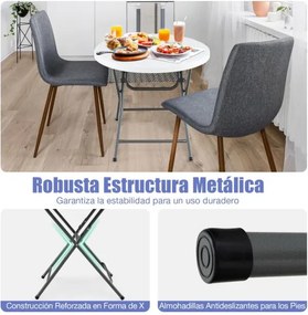 Mesa jardim redonda dobrável 81 x 81 x 73,5 cm  com tampo grosso em HDPE e estrutura metálica robusta para uso interno e externo Branca
