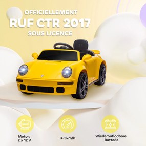 Carro elétrico para crianças, veículo elétrico de 12 V, comando à distância de 2,4 GHz, faróis, música, buzina, 103 x 55 x 44 cm, amarelo