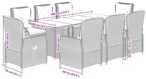 9 pcs conjunto de jantar p/ jardim com almofadões vime PE bege