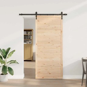 Porta Deslizante Castanho 80 x 208 cm Madeira de pinho maciça