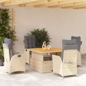 vidaXL 5 pcs conjunto de jantar p/ jardim com almofadões vime PE bege