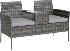 Outsunny Banco de Exterior 2 Lugares com Mesinha de Centro, em Aço e Rattan PE, 137x59x82 cm, Cinzento | Aosom Portugal