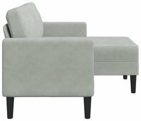 Sofá 2 lugares com Chaise em L 125 cm veludo cinzento-claro
