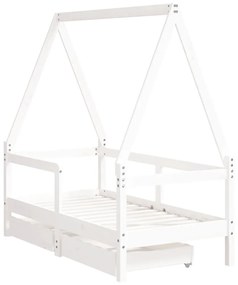 Estrutura cama infantil c/ gavetas 70x140cm pinho maciço branco