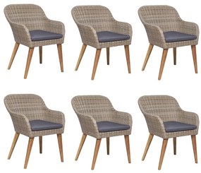 7 pcs conjunto de jantar para jardim com almofadões castanho