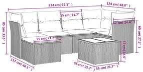 7 pcs conjunto de sofás p/ jardim com almofadões vime PE bege