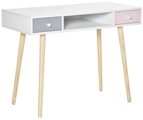 HOMCOM Consola Secretária Infantil com 1 Compartimento Aberto e 2 Gavetas Estilo Nórdico para Dormitório Entrada 100x48x76,5cm Multicolor
