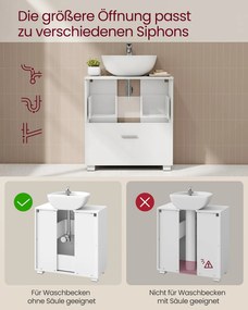 Móvel casa de banho de lavatório (NÃO INCLUIDO) 30 x 60 x 63,8 cm com 2 gavetas grandes Coleção CUSTOS branco