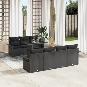 Conjunto de Sofá de Jardim de 8 Peças com Almofadas Preto Rattan Polié