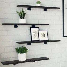 Conjunto com 4 Prateleiras Preto Carvalho 60x10x1,5 cm Madeira de Enge