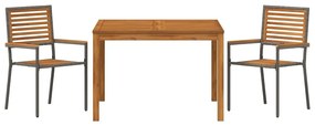 Conjunto de Jantar para Jardim 3 pcs Cinzeto 110 x 110 x 75 cm