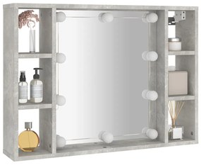 Armário espelhado com LED 76x15x55 cm cinzento cimento