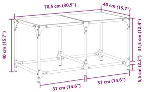 Mesa de centro c/ topo em vidro transparente 78,5x40x40 cm aço