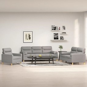 vidaXL 3 pcs conjunto de sofás c/ almofadões tecido cinza-claro