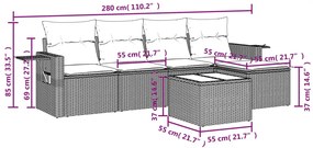 6 pcs conjunto sofás de jardim c/ almofadões vime PE preto