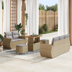 Conjunto de Sofá de Jardim vidaXL de 8 Peças com Almofadas Bege Rattan