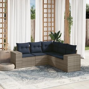 vidaXL 5 pcs conjunto sofás p/ jardim c/ almofadões vime PE cinzento
