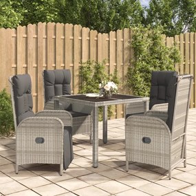 vidaXL 5 pcs conjunto de jantar p/ jardim c/ almofadões vime PE cinza