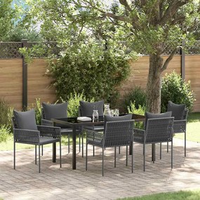 vidaXL Conjunto de Jantar de Jardim com 7 Peças e Almofadas Preto de Rattan Sintético
