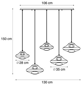 Candeeiro suspenso de design preto com vidro fumado 5-luzes - Gus