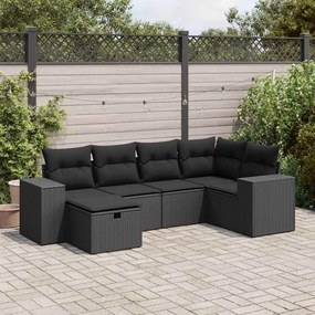 6 pcs conjunto sofás de jardim c/ almofadões vime PE preto