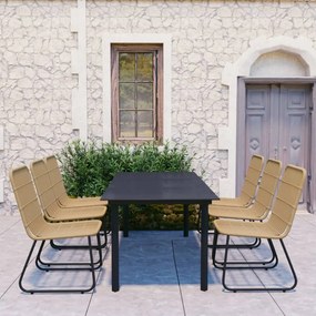 vidaXL 7 pcs conjunto de jantar para exterior vime PE e vidro