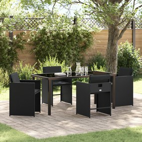 vidaXL Conjunto de Jantar de Jardim com 5 Peças e Almofadas Preto de Rattan Poliéster
