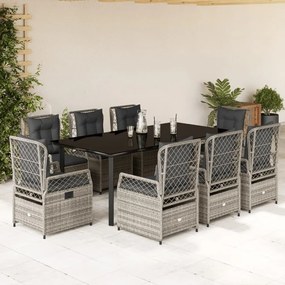 9 pcs conjunto de jantar p/ jardim c/ almofadões vime PE cinza
