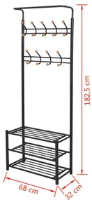Suporte para roupas com sapateira 68x32x182,5 cm preto