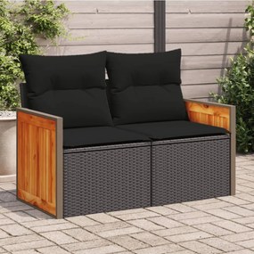 vidaXL Sofá de jardim com almofadões 2 lugares vime PE preto