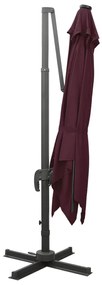 Guarda-sol jardim cantilever c/ poste e luzes LED 300 cm bordô