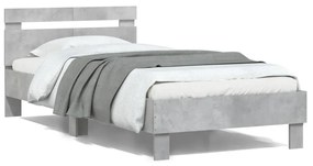 vidaXL Estrutura cama c/ cabeceira/luzes LED 100x200 cm cinza cimento