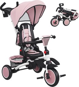 Triciclo para Bebés 6 em 1 Triciclo Criança Dobrável com Pega Parental Ajustável Assento Giratório 360° Rosa