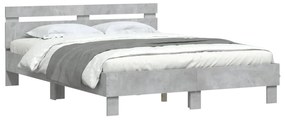 Estrutura cama cabeceira e luzes LED 140x200cm cinzento cimento