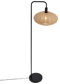 Candeeiro de pé Japandi preto com abajur castanho de tecido - Bida Japandi