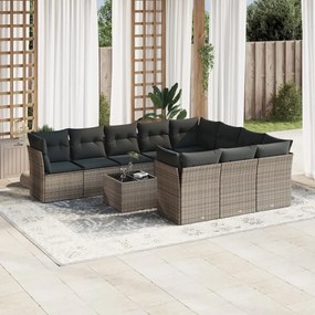 11 pcs conjunto sofás de jardim c/ almofadões vime PE cinzento