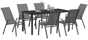 Conjunto de Jantar para Jardim vidaXL de 7 Peças Cinza Textilene e Aço