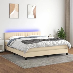 Cama box spring c/ colchão e LED 180x200 cm tecido cor creme