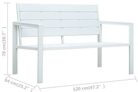 Banco de jardim 120 cm PEAD aspeto de madeira branco