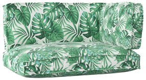 vidaXL Conjunto de Almofadas para Palete Floral 3 pcs Padrão de folhas