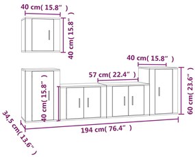 5 pcs conjunto móveis de TV madeira processada branco brilhante