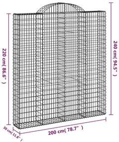 Cestos gabião arqueados 9pcs 200x30x220/240cm ferro galvanizado
