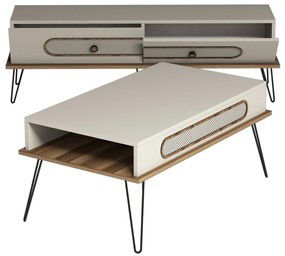 Conjunto de Mobiliário de Sala de Estar Ekol – Creme – TV Unit 145x45x